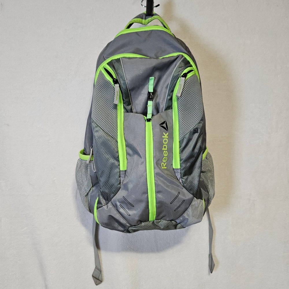 Reebok Grey Neon Lime Green Multi Pocket Hydration Ready Backpack 75465 014405